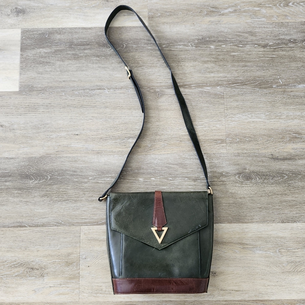 Vintage Michael Rome Green Brown Genuine Leather Crossbody Bag